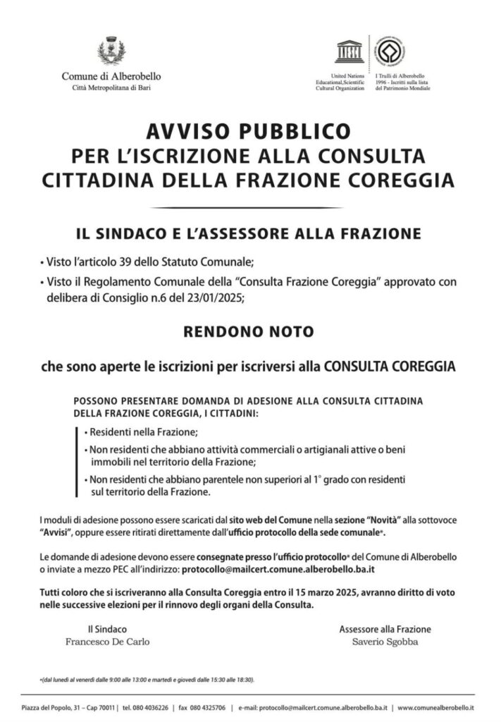 coreggia iscrizioni consulta